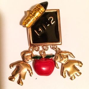Kids teacher chalkboard brooch pin apple boy girl